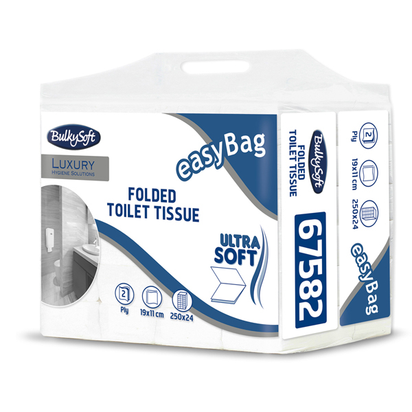 Carta igienica interfogliata EasyBag - 15,5 gr - strappo 11x19 cm - Bulkysoft - pacco da 250 strappi