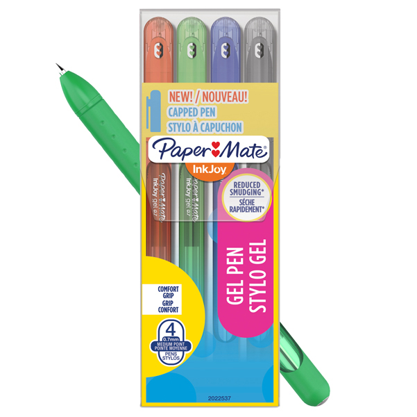 Penna a sfera con cappuccio Inkjoy Gel Stick  - punta 0,7mm - nero, blu, rosso, verde - Papermate - astuccio 4 penne