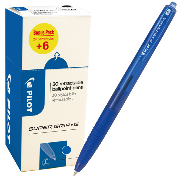 Penna a sfera Supergrip G a scatto - punta fine 0,7mm - blu  - Pilot - conf. 30 pezzi