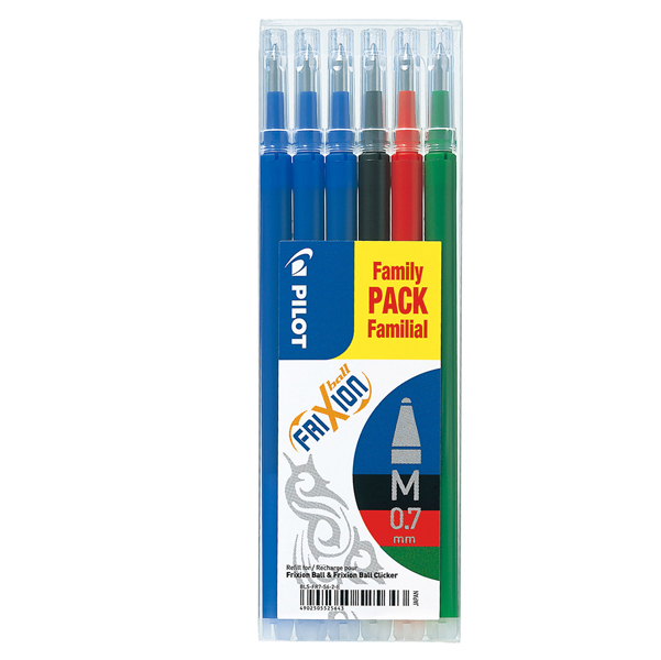 Refill Frixionball - punta 0,7mm - 3 blu, 1 nero, 1 rosso, 1 verde  - Pilot - conf. 6 pezzi