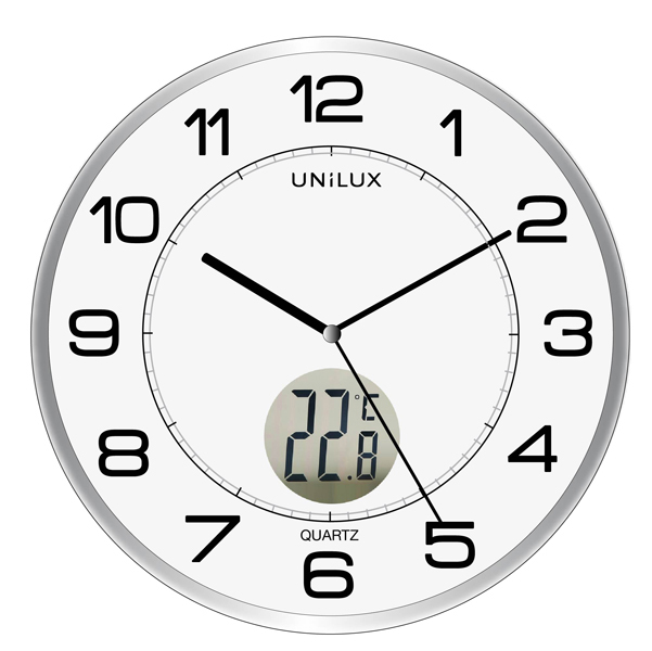 Orologio da parete Tempus - diametro 30,5 cm - con termometro - bianco - Unilux