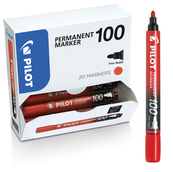 Scatola Marcatore Permanente Markers 100  - punta tonda 4,50mm - rosso - Pilot - conf. 15 pezzi + 5 pezzi gratis