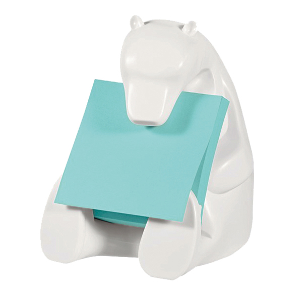 Dispenser orso bianco + ricarica Post it® Super Sticky Z Notes azzurro - 76 x 76mm - 90 fogli - Post it®