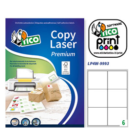 Etichetta adesiva LP4W - permanente - 99,1x93,1 mm - 6 etichette per foglio - bianco - Tico - conf. 100 fogli A4
