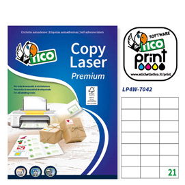 Etichetta adesiva LP4W - permanente - 70x42,3 mm - 21 etichetta per foglio - bianco - Tico - conf. 100 fogli A4
