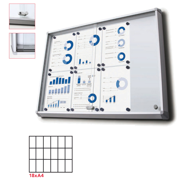 Bacheca per interni - magnetica - 18 fogli A4 - ante scorrevoli - Studio T