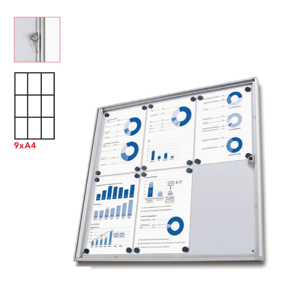 Bacheca per interni Economy - magnetica - 9 fogli A4 - anta battente - Studio T