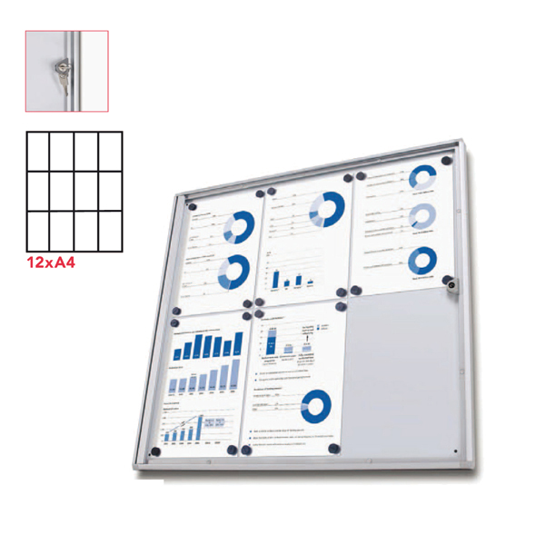 Bacheca per interni Economy - magnetica - 12 fogli A4 - anta battente - Studio T