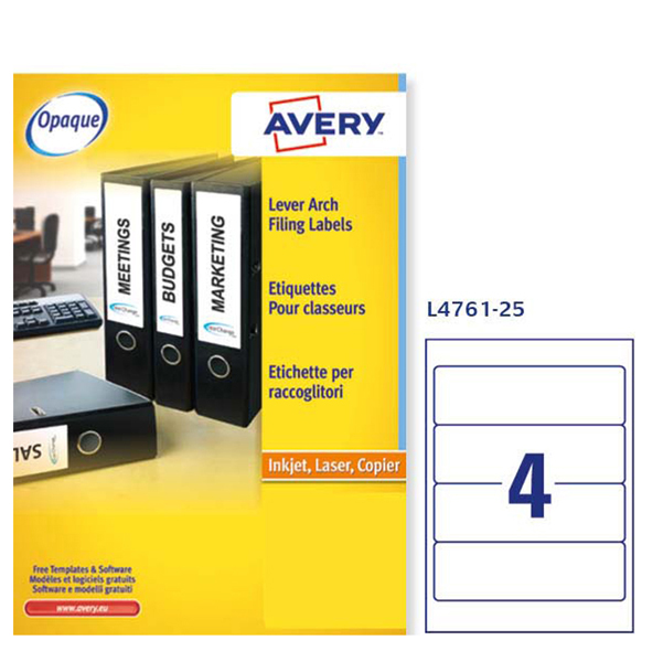 Etichetta adesiva L4761 - permanente - 192x61 mm - 4 etichette per foglio - bianco coprente - Avery - conf. 25 fogli A4