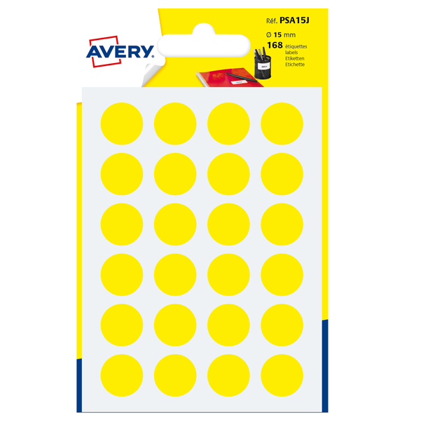 Etichetta adesiva tonda PSA - permanente - ø 15 mm - giallo - Avery - blister 168 etichette