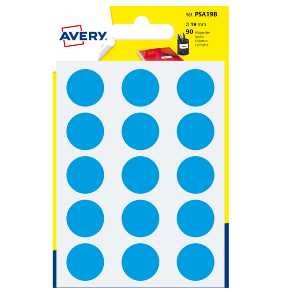 Etichetta adesiva tonda PSA - permanente - ø 19 mm - blu - Avery - blister 90 etichette