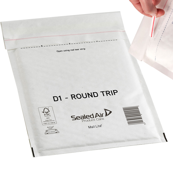 Busta imbottita Mail Lite® Round Trip - andata/ritorno - formato D (18x26 cm) - Sealed Air - conf. 100 pezzi