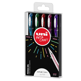 Penna sfera gel Uni Ball Signo  - punta 1,0mm - colori assortiti glitter - Uni Mitsubishi - astuccio 5 penne