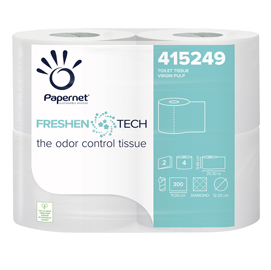 Carta igienica classica Freshen Tech - 2 veli - 300 strappi - diametro 12,2 cm - 9,5 cm x 33,3 mt - Papernet - pacco 4 rotoli