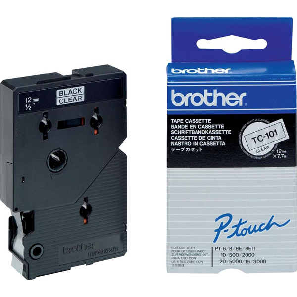 Brother - Nastro -  Trasparente/Nero - TC101 - 12mm x 7,7mt