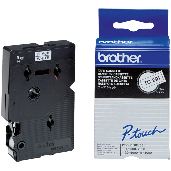 Brother - Nastro - Nero/Bianco - TC291 - 9mm x7,7mt