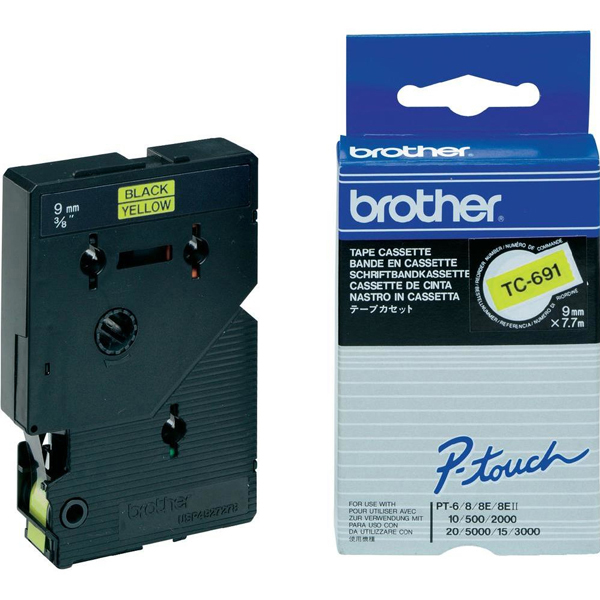 Brother - Nastro -  Nero/Giallo - TC691 - 9mm x7,7mt