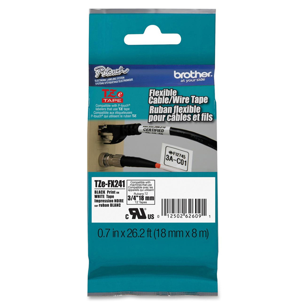 Brother - Nastro laminato flessibile - Nero/Bianco - TZEFX241 - 18mm x 8mt