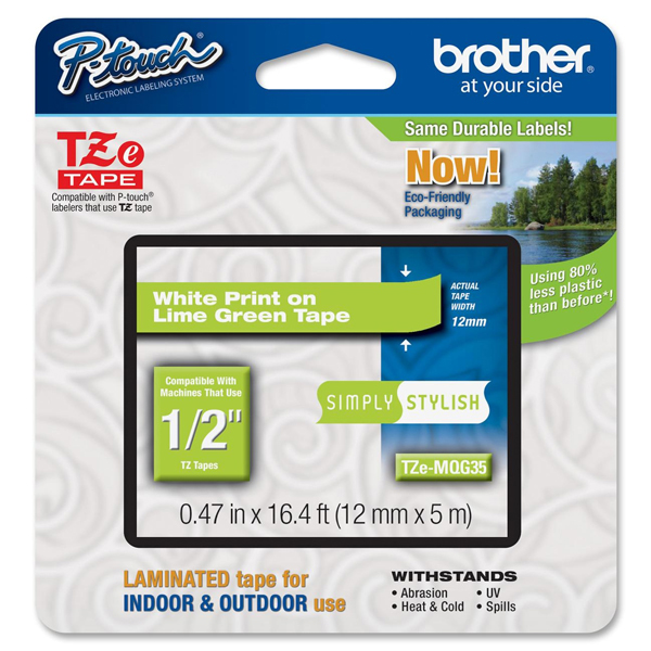 Brother - Nastro - Bianco/Verde acido - TZEMQG35 - 12mm x 5mt