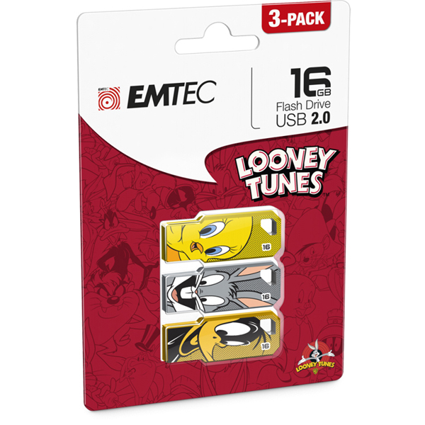 Emtec - Conf. 3 Memorie Usb 2.0 - Bugs Bunny/Tweety/Daffy Duck - ECMMD16GM752P3LT01 - 16GB cad