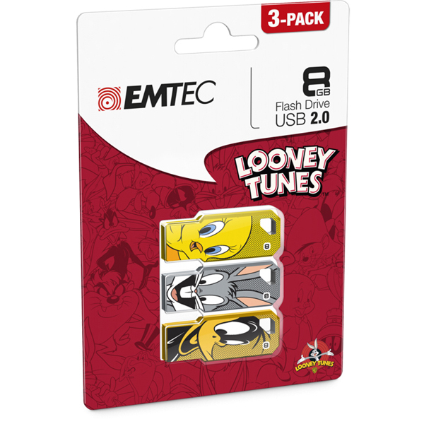 Emtec - Conf. 3 Memorie Usb 2.0 - Bugs Bunny/Tweety/Daffy Duck - ECMMD8GM752P3LT01 - 8GB cad