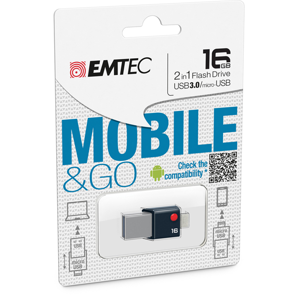 Emtec - Micro Usb 3.0 Flash Drive Go - ECMMD16GT203 - 16GB