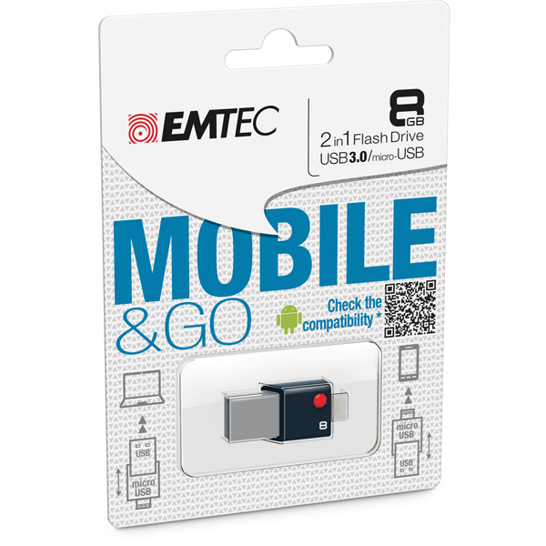 Emtec - Micro Usb 3.0 Flash Drive Go - ECMMD8GT203 - 8GB