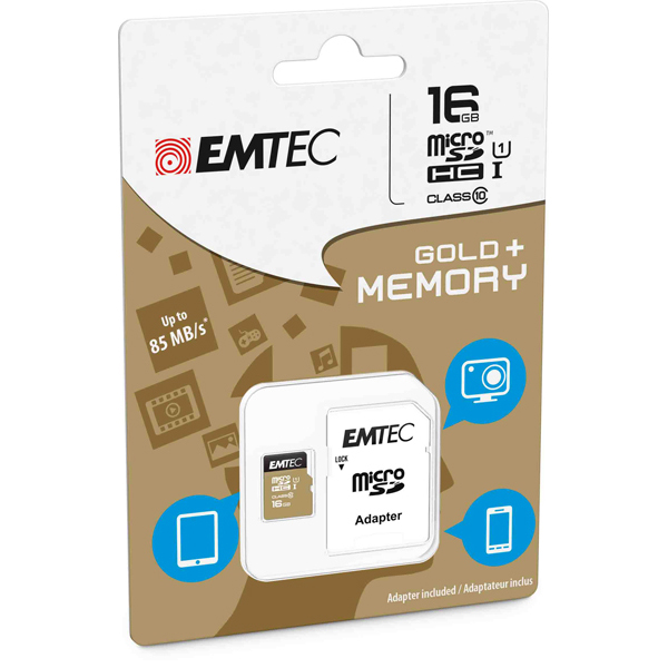 Emtec - Micro SDHC Class 10 Gold + con Adattatore - ECMSDM16GHC10GP - 16GB