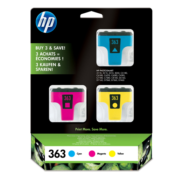 Hp - Confezione 3 cartucce ink - 363 - C/M/Y -  CB333EE - C 400 pag / M 370 pag / Y 500 pag