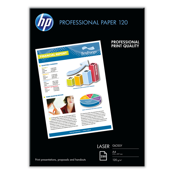 Hp - Confezione da 250 Fogli Carta professionale per stampe laser Hp lucida 120 g/m² A4/210 x 297 mm - CG964A