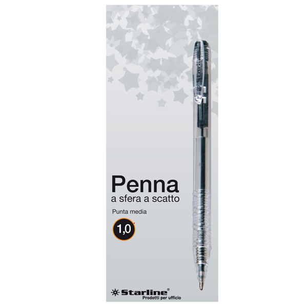 Penna a sfera a scatto - punta 1,0mm - nero  - Starline - conf. 20 pezzi