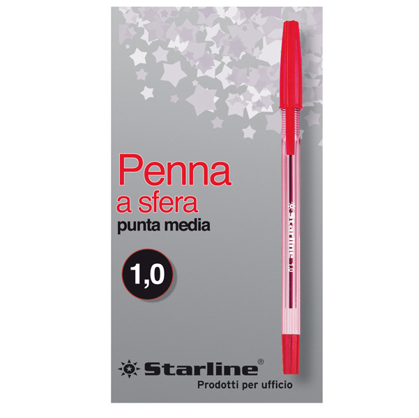 Penna a sfera con cappuccio  - punta media 1,0mm - rosso - Starline -  conf. 50 pezzi