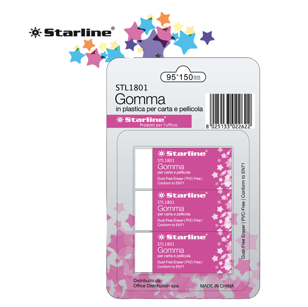 Gomma - 60x24x14mm - bianca per carta e pellicola - Starline  - conf. 3 pezzi