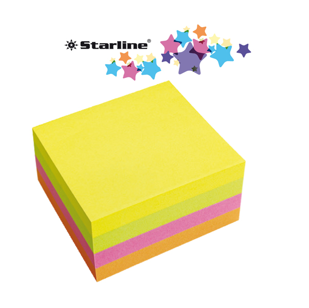 Biglietti adesivi Cubo - assortito neon - 75 x 75mm - 70gr - 320 fogli - Starline