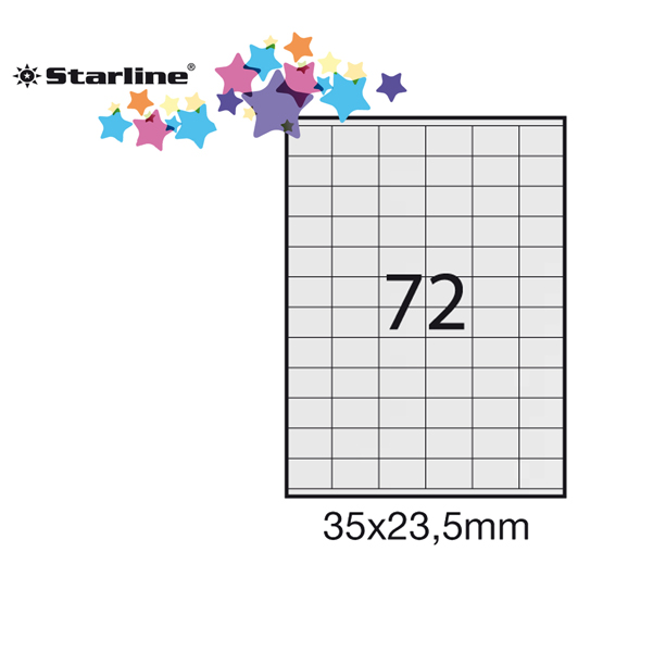 Etichetta adesiva - permanente - 35x23,5 mm - 72 etichette per foglio - bianco - Starline - conf. 100 fogli A4
