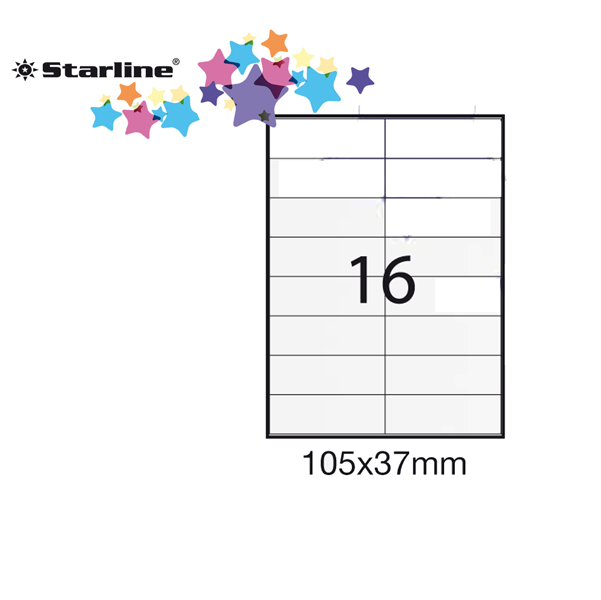 Etichetta adesiva - permanente - 105x37 mm - 16 etichette per foglio - bianco - Starline - conf. 100 fogli A4