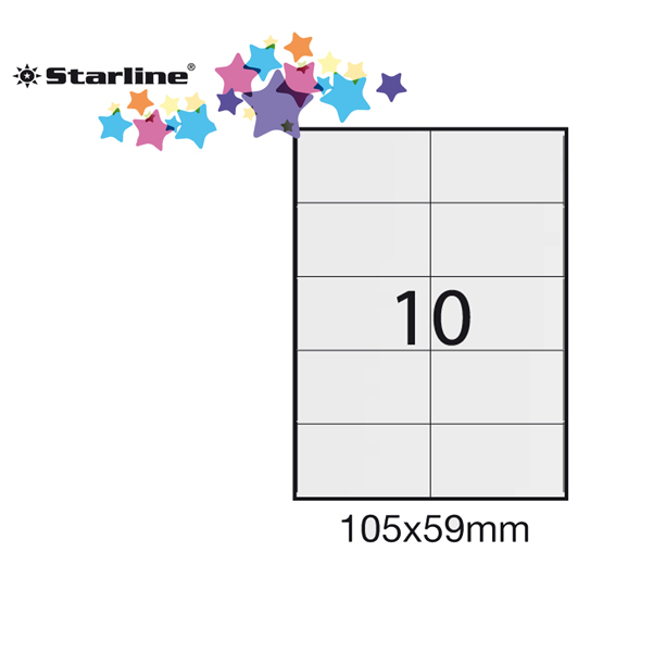 Etichetta adesiva - permanente - 105x59 mm - 10 etichette per foglio - bianco - Starline - conf. 100 fogli A4
