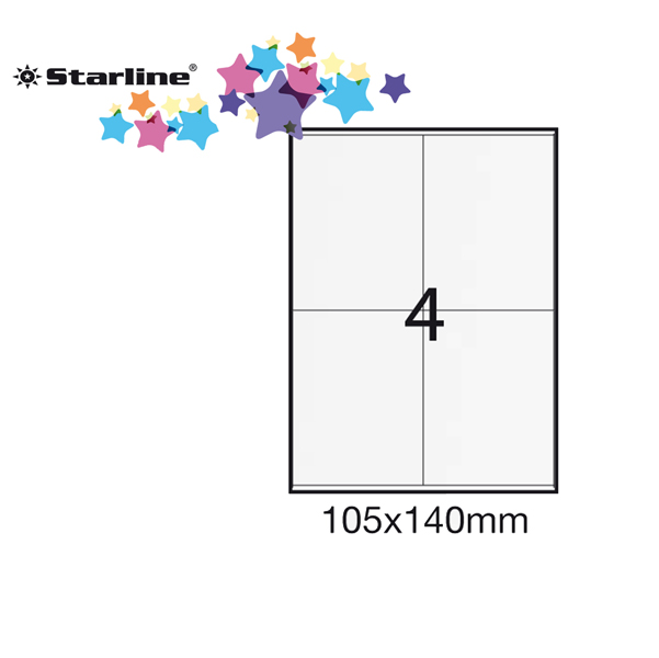 Etichetta adesiva - permanente - 105x140 mm - 4 etichette per foglio - bianco - Starline - conf. 100 fogli A4