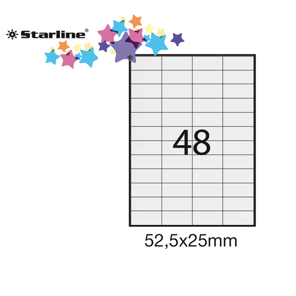 Etichetta adesiva - permanente - 52,5x25 mm - 48 etichette per foglio - bianco - Starline - conf. 100 fogli A4