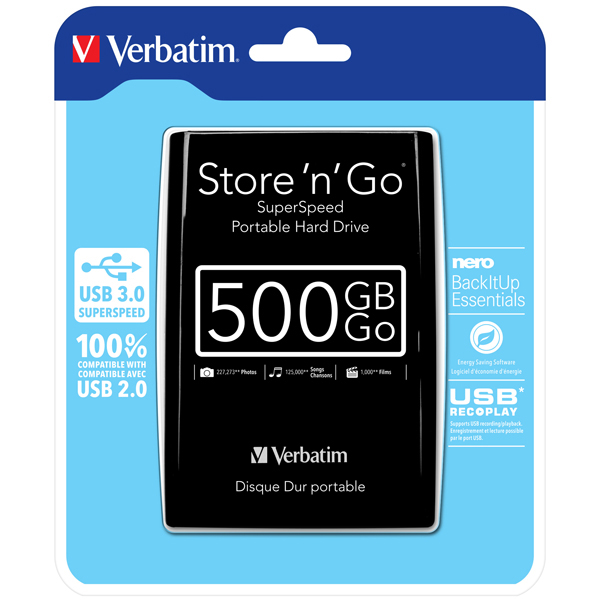 Verbatim - Hard disk portatile Store \N\Go Usb 3.0 - Nero - 53029 - 500GB
