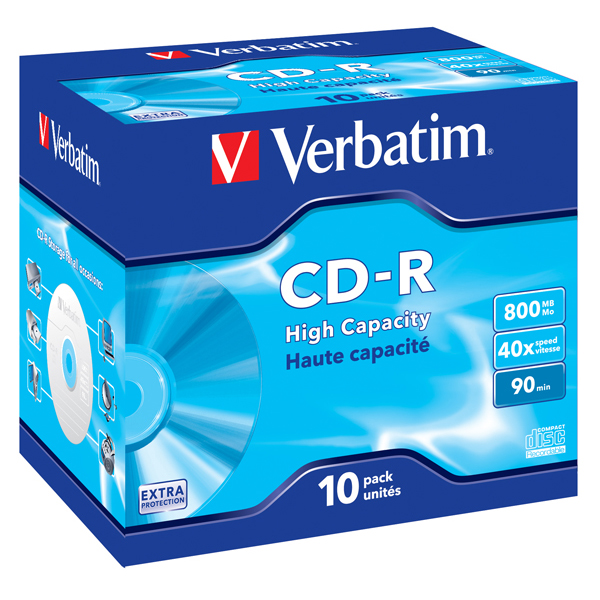 Verbatim - Scatola 10 CD-R Data Life Jewel Case serigrafato - 1X-40X - 43428 - 800MB