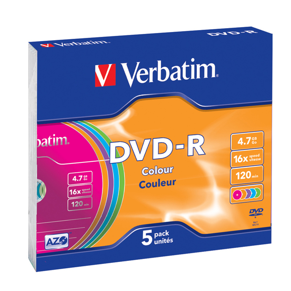 Scatola 5 dvd-r slim case 16x 4.7gb 120min. serigrafato colorato